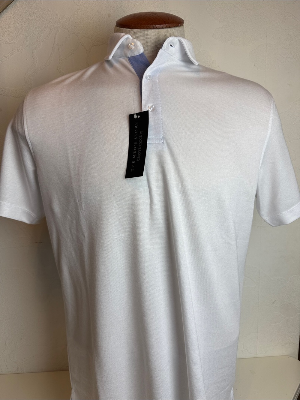 Bloomingdale's The Men's Store White Polo Shirt Button-Down Collar Size L NWT